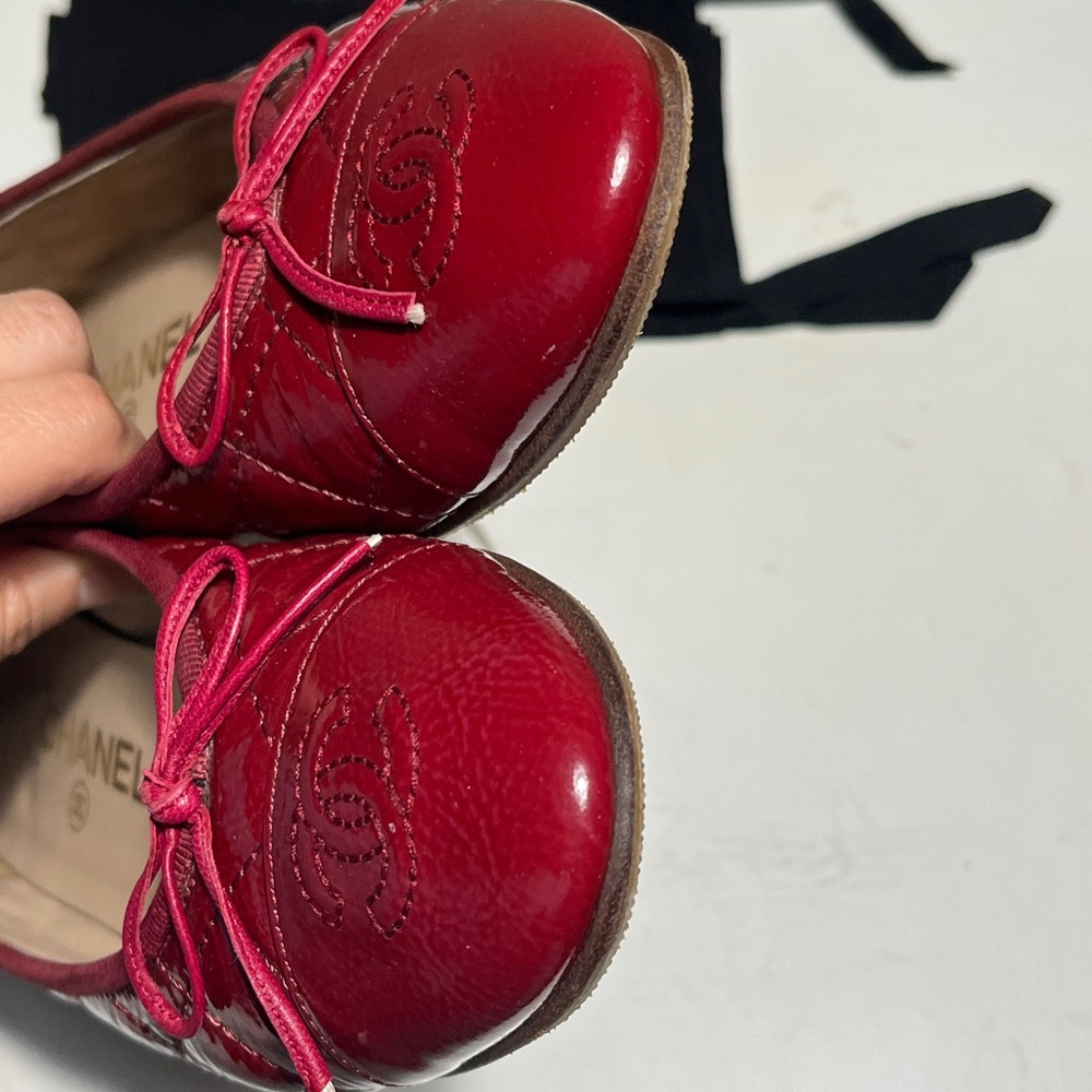 Chanel Burgundy Women's Ballet Flats - Picture 2 of 12